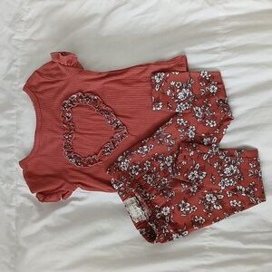 Between brand 2 piece set. Orange heart floral shirt with floral pants. 12month